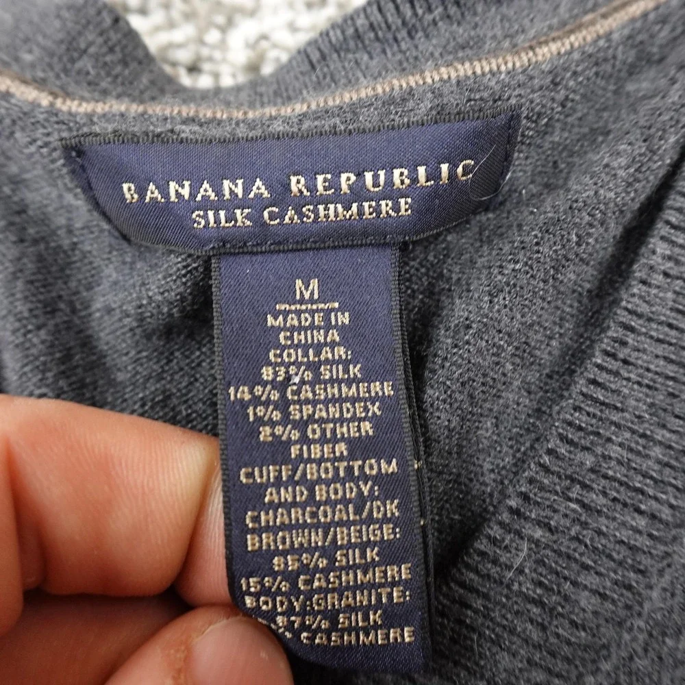 Banana Republic Sweater Mens M Brown Silk Cashmere Argyle‎ Pullover V Neck Soft